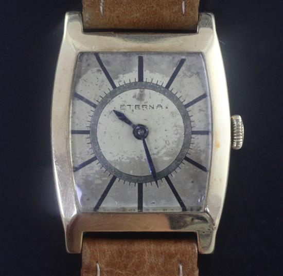 A gentlemans stylish 14ct gold Eterna manual wind wrist watch,